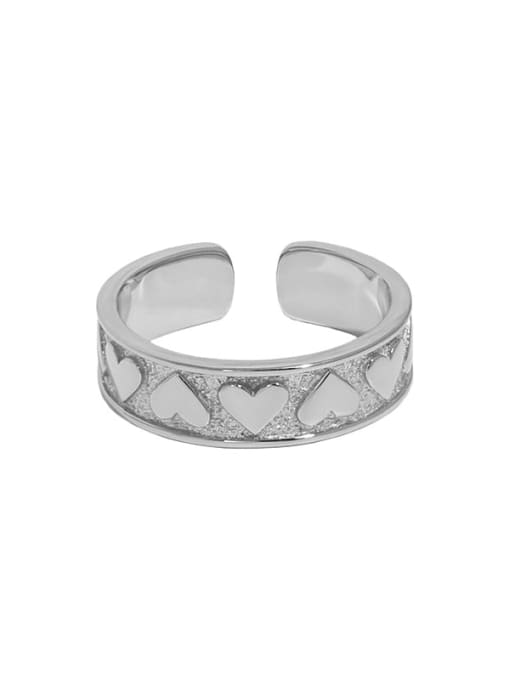 White gold [No. 13 adjustable] 925 Sterling Silver Heart Vintage Band Ring
